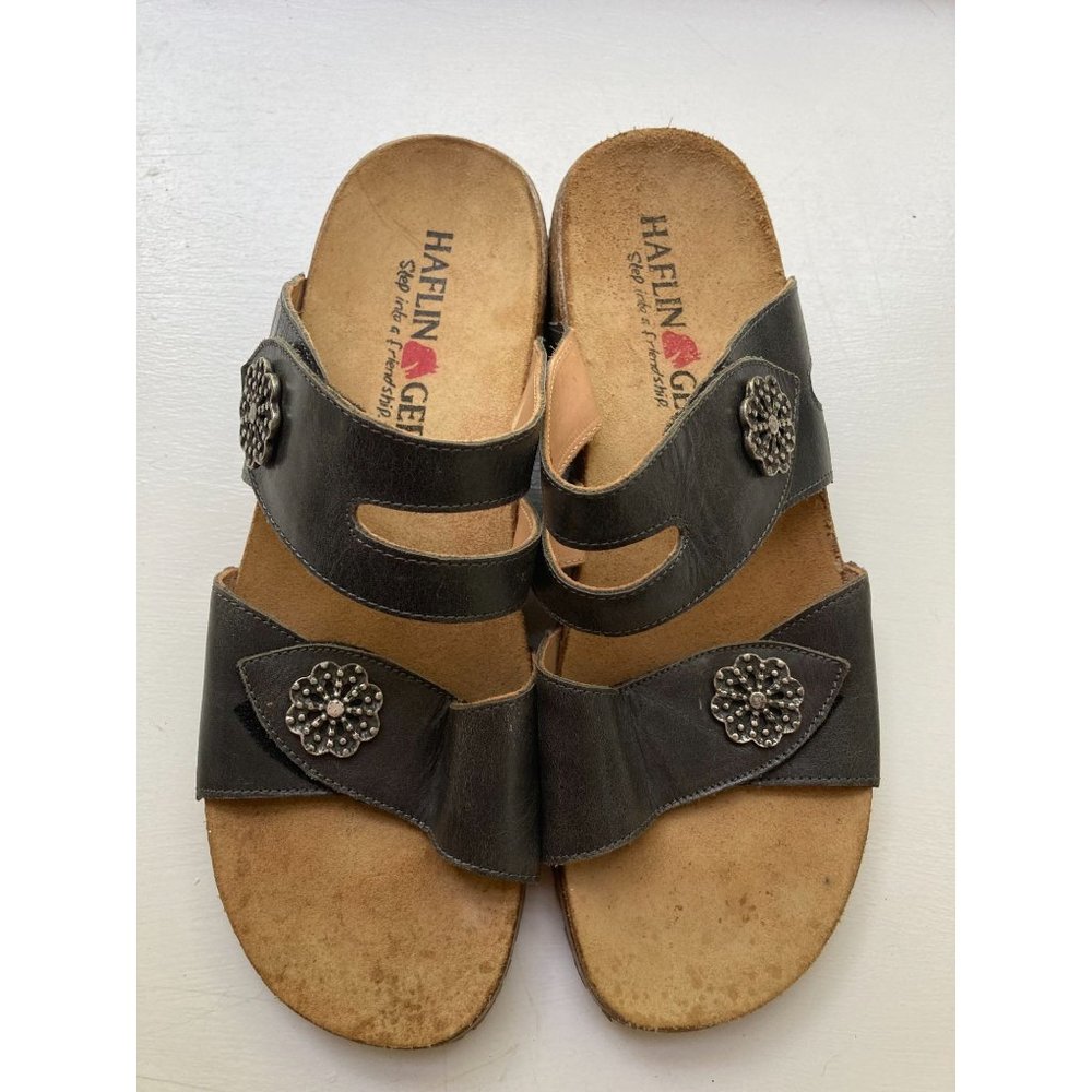 Haflinger Women's TS Metal Pansy Decor Dress Sandals Graphite SZ 38
